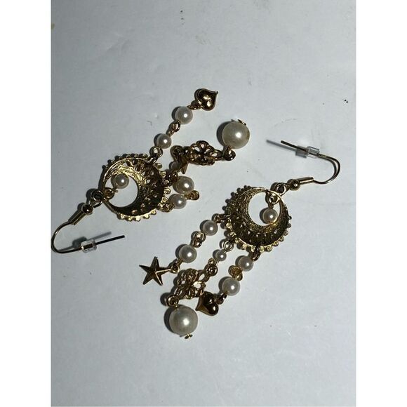 Vintage Boho Faux Pearl Chandelier Earrings - Picture 3 of 6